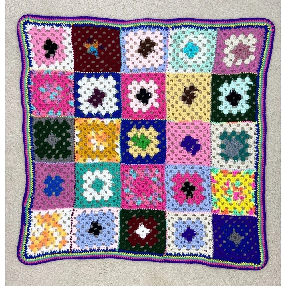 Granny Square Crochet Multicolor Afghan Throw Blanket